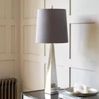 Lampa stołowa Ascent - 1 źródło światła - Polerowany nikiel - Ciemnoszary abażur