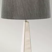 Lampa stołowa Ascent - 1 źródło światła - Polerowany nikiel - Ciemnoszary abażur