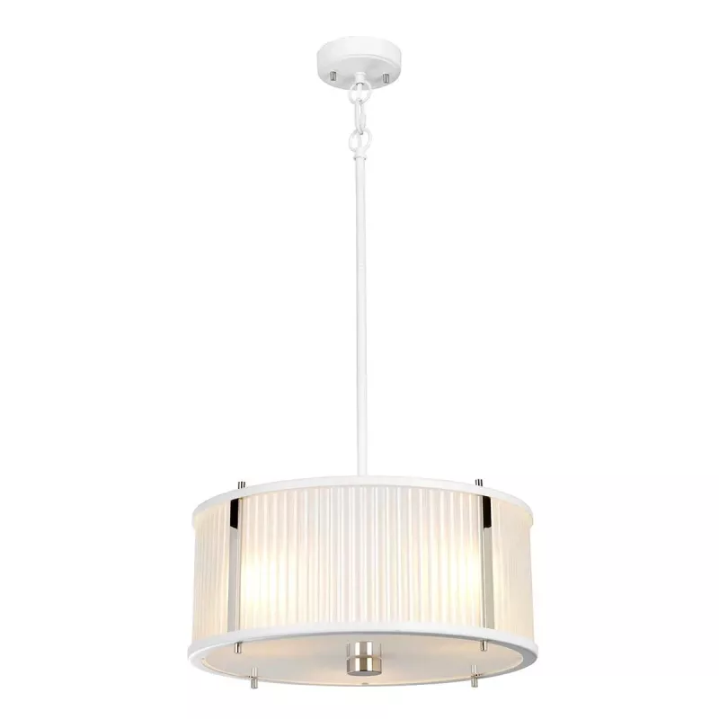 Lampa wisząca Corona - 3 źródła światła - Satynowa biel, polerowany nikiel