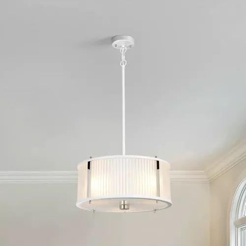 Lampa wisząca Corona - 3 źródła światła - Satynowa biel, polerowany nikiel