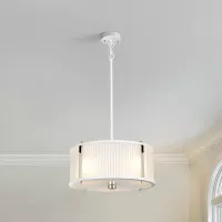 Lampa wisząca Corona - 3 źródła światła - Satynowa biel, polerowany nikiel