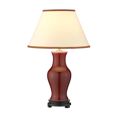 Lampa stołowa Oxblood - 1 źródło światła - Czerwony - Kremowy abażur