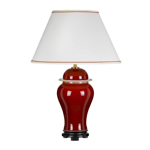 Lampa stołowa Oxblood - 1 źródło światła - Czerwony - Abażur off-white