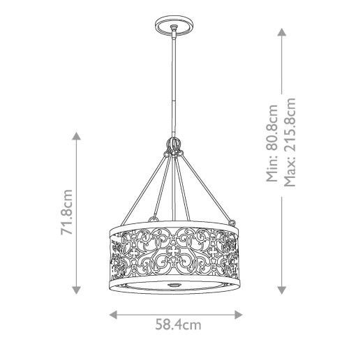 Lampa wisząca Arabesque - 4 źródła światła - Srebrna patyna