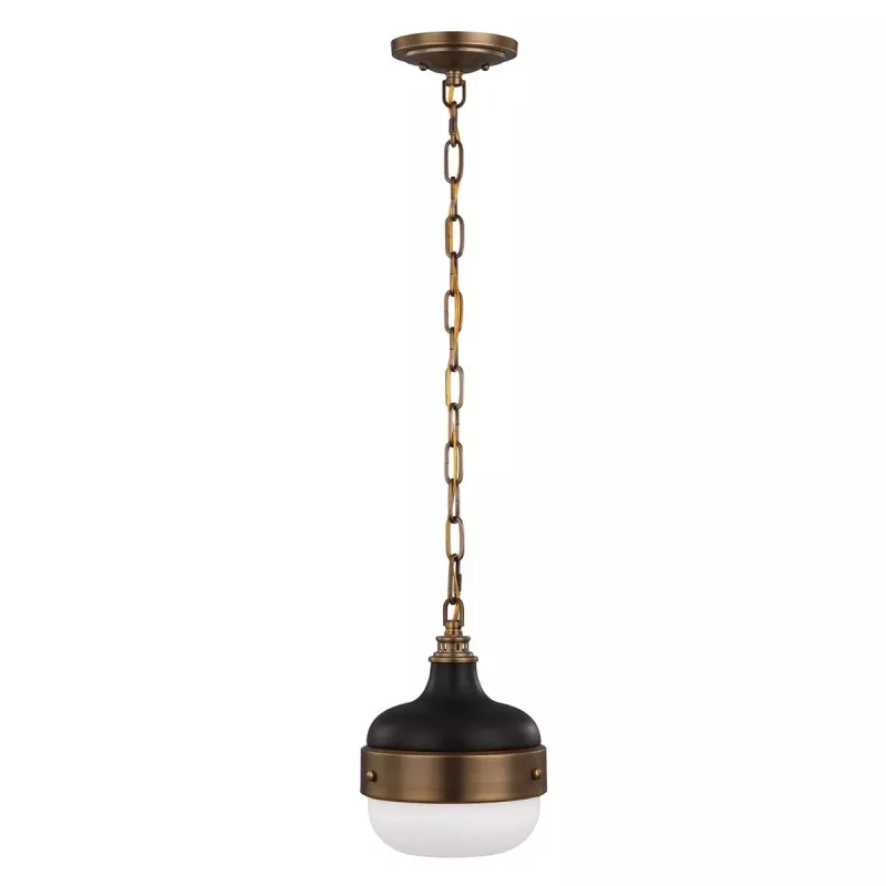 Mała lampa wisząca Cadence - 1 źródło światła - Ciemny antyczny mosiądz, matowa czerń